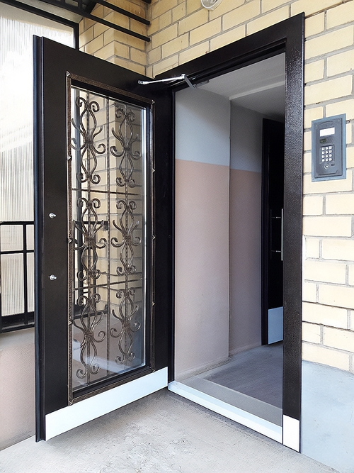 Дверь со стеклом и ковкой