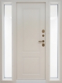 Входная термодверь со стеклами по бокам, металлобагетом и карнизом (порошковая покраска и МДФ)
