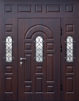 Входная парадная группа с терморазрывом, ковкой, стеклами и панелями МДФ со шпоном