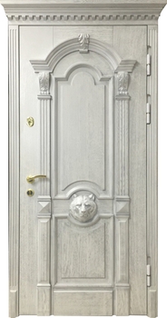 Парадная дверь МДФ шпон и декором «лев»