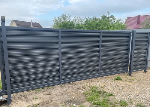 Серые откатные ворота Серые откатные ворота